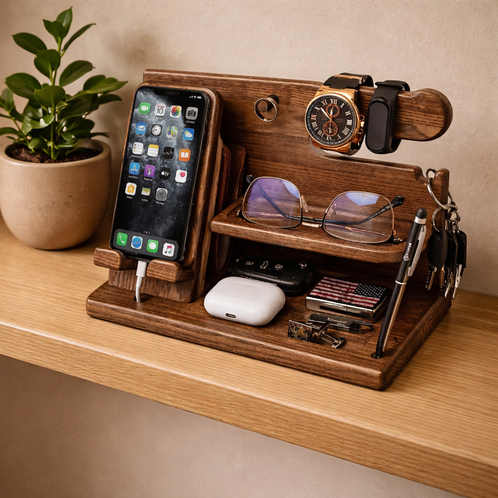 Multifunkcionális Prémium Fa Telefon És Kiegészítő Tartó